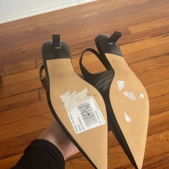 Ann Taylor Elegant Black Croc Embossed Leather Pointy Toe Slingback Heels - 9 - Picture 10 of 10